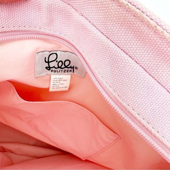 Lilly Pulitzer Vintage Pink/Lime Green Floral Flipflop Print Canvas Tote Bag - Picture 11 of 12